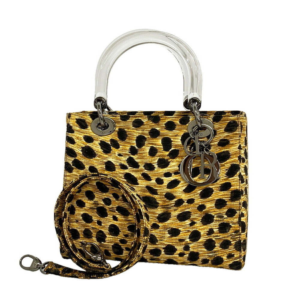 Christian Dior handbag, leopard print, Lady canvas, brown and black, 2-way ba...